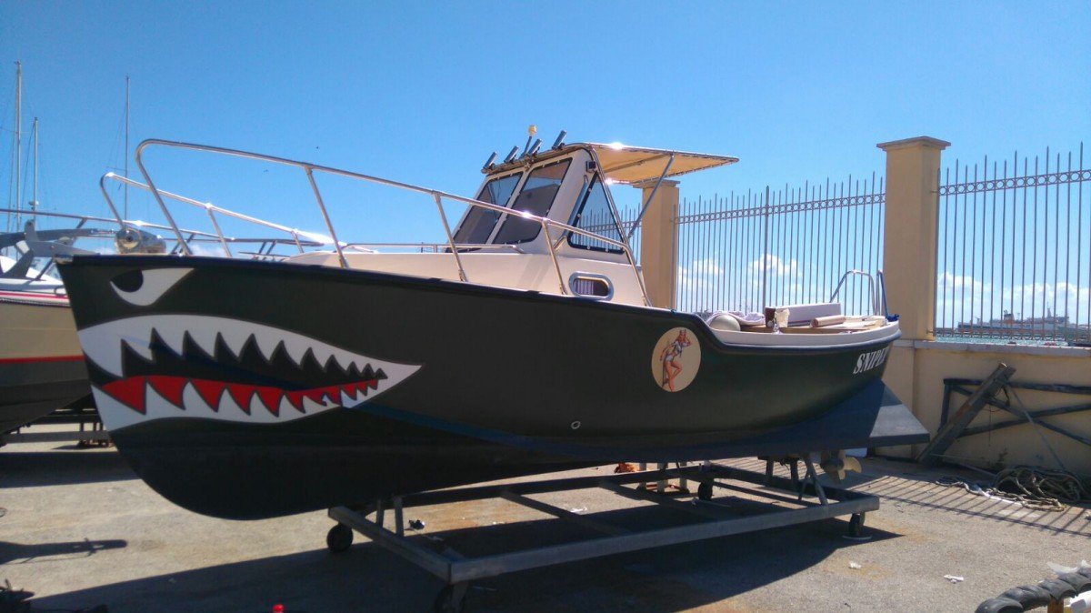 sniper boat wrap shark